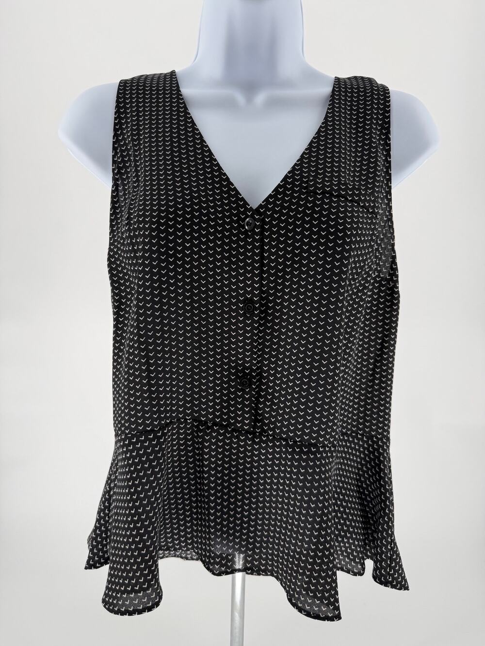 Candie’s Women’s Small Black White Geometric Print Sleeveless Peplum Tank Top